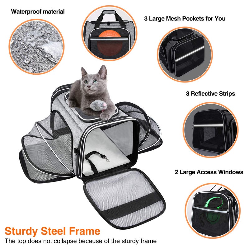 MASKEYON TSA Airline Approved Soft Sided Pet Carrier Top Loading 4 Side Expandable Large Travel Cats Carrier Collapsible with 3 Removable Washable Pads and 3 Pockets for Cats Kitten and Small Dogs - Image 4